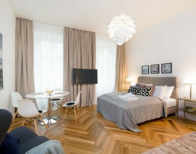 Designer Studio with Blue Accents, High Ceilings & Smart Layout